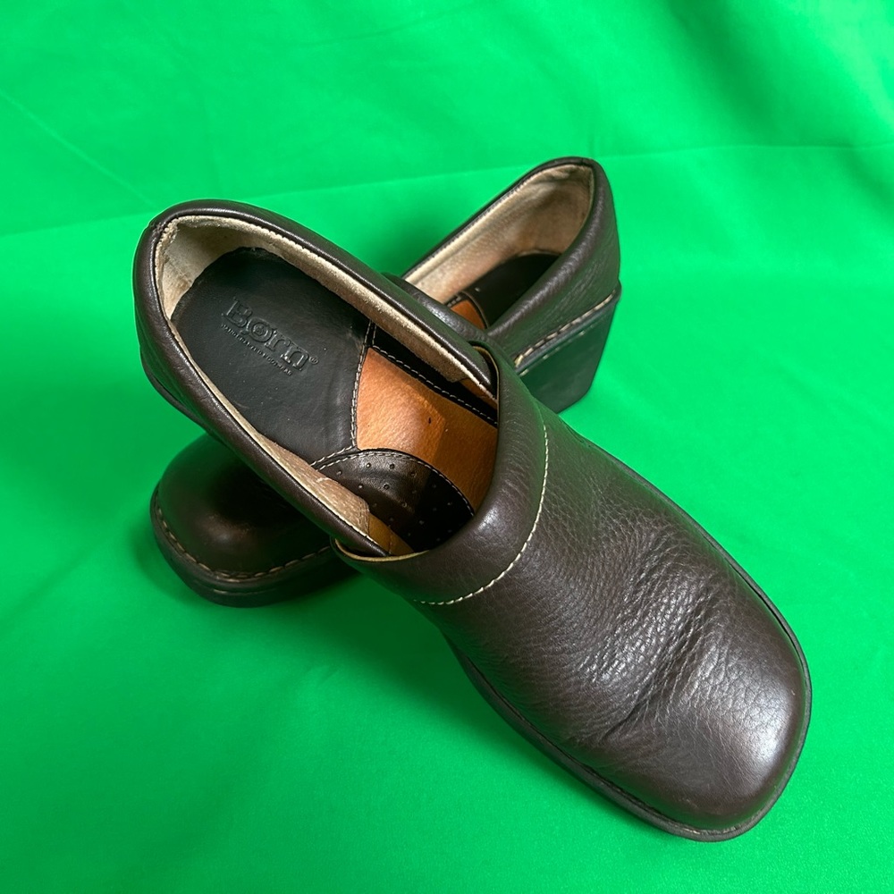Pre-owned Women’s Born Toby Duo Brown Full Grain Leather Clogs - Picture 5 of 10